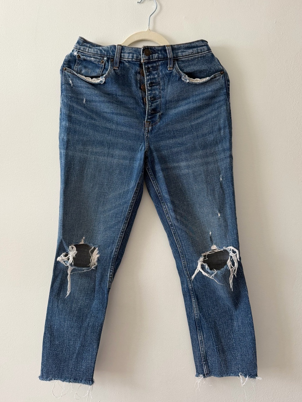 Abercrombie & Fitch Mid Blue Ripped Boyfriend Jeans